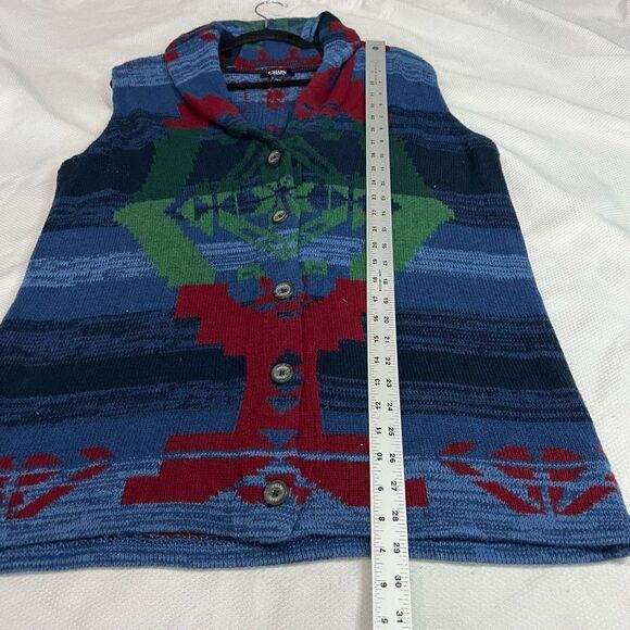 Vintage Chaps Aztec Southwest Print Button Up Sweater Vest - Picture 4 of 8